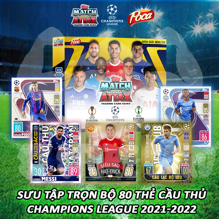 Bộ 80 Thẻ cầu thủ UCL 2021 22 size Poca Match Attax thẻ in custom ST