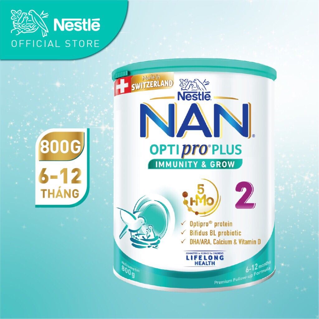 Sữa bột Nestle NAN OPTIPRO PLUS HMO số 2 hộp 800g Sản xuất tại Thuỵ