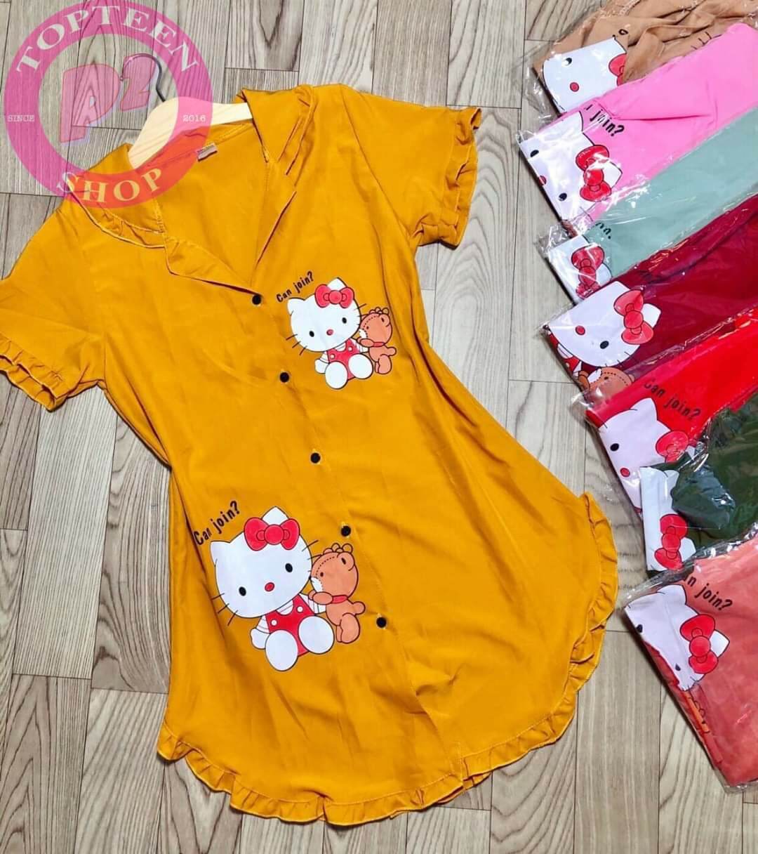 Đầm ngủ sơmi ngắn chất lụa hàn mặc nhà cho nữ - Áo dấu quần dài mặc nhà - M43
