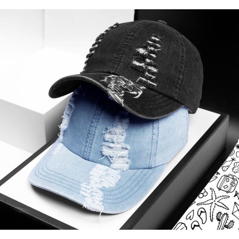 Nón kết jeans tưa trơn rách bụi bặm thể thao
