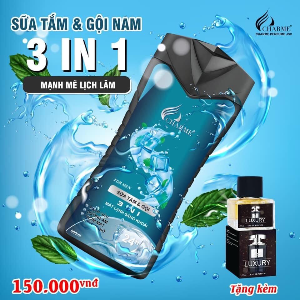 [Hcm]Tắm Gội Nam Chame 3In1 + Tặng Nước Hoa ( Màu Xanh )