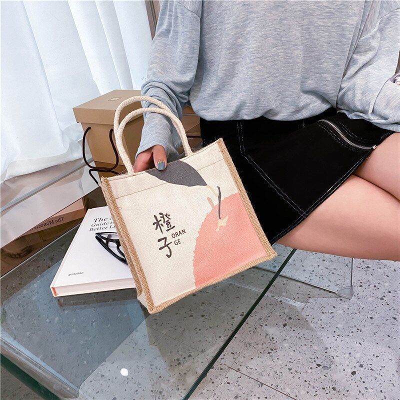 Túi cói mini in hình dễ thương TC01