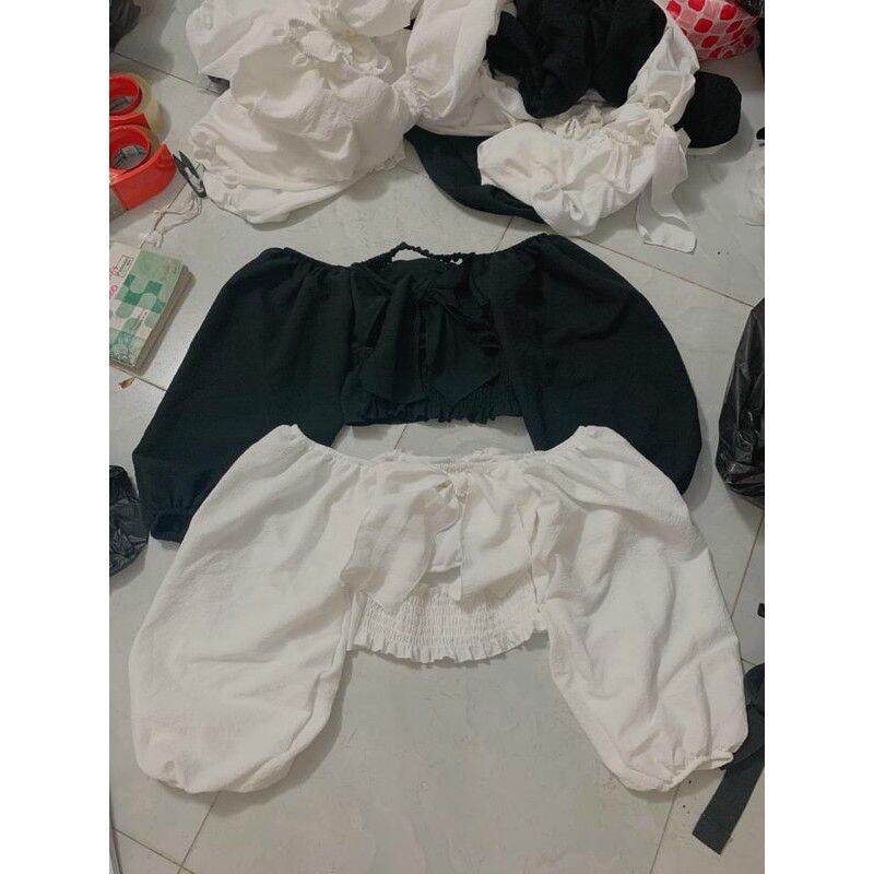 [HCM]ÁO KIỂU CROPTOP TAY PHỒNG HỞ LƯNG