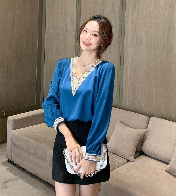Áo kiểu nữ tay dài phối ren
