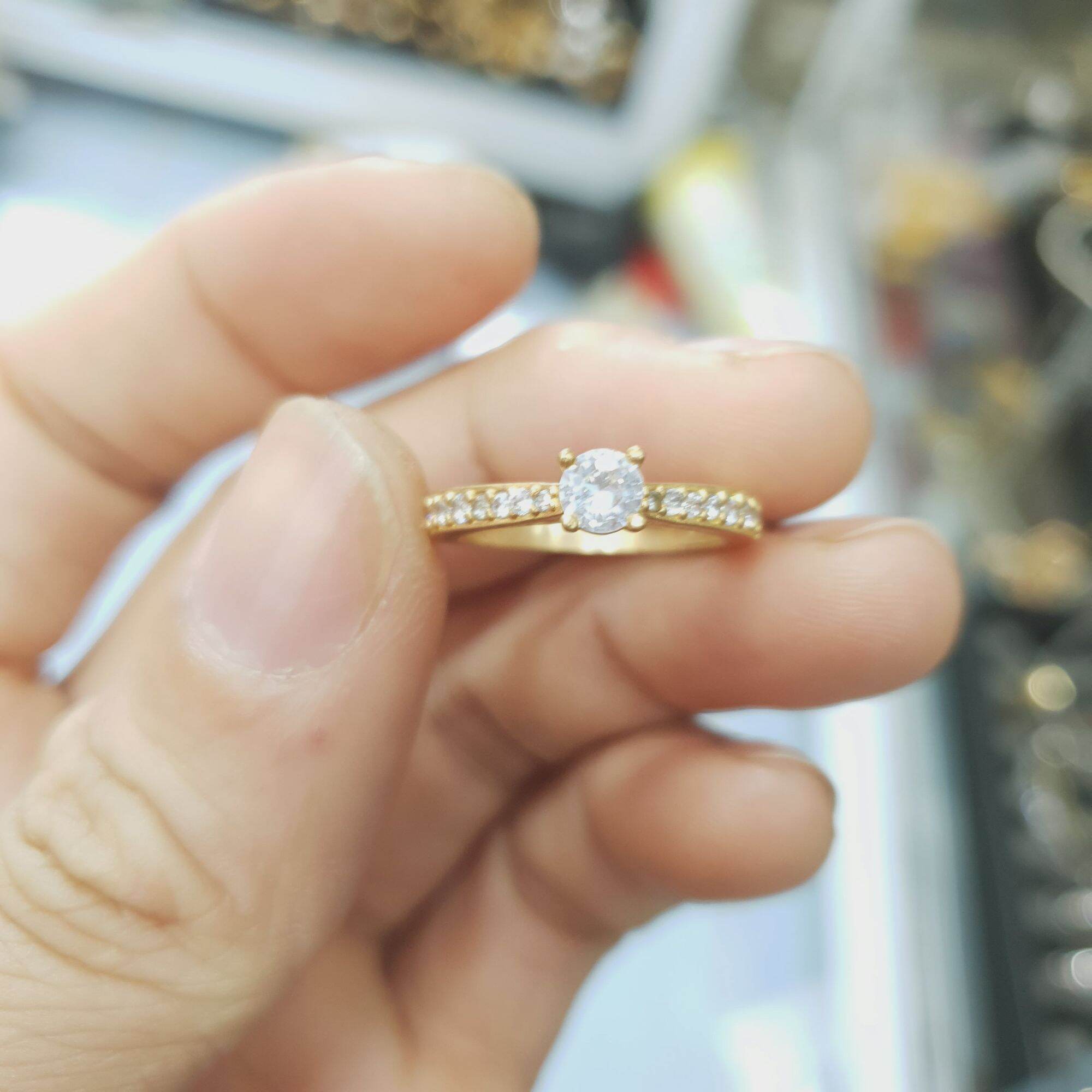 (Not Fade màu-có notation) ring 1 stone simple gold tungsten high cấp-dùng permanent not fade màu-bảo warranty 5 years fade color