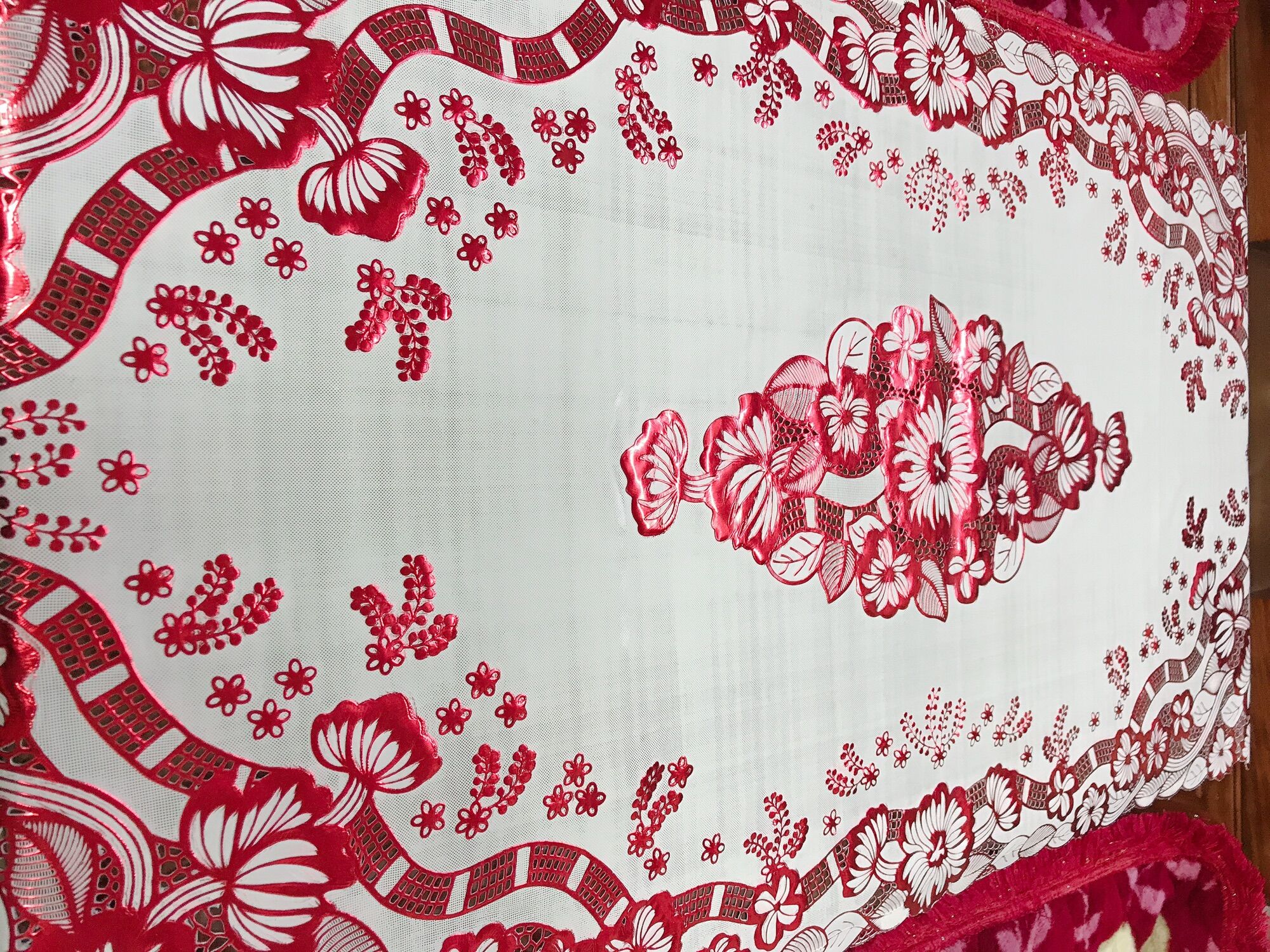💗FREESHIP💗Khăn trải bàn 60x120cm Ren Hoa ĐỎ- [HÀNG ĐẸP]