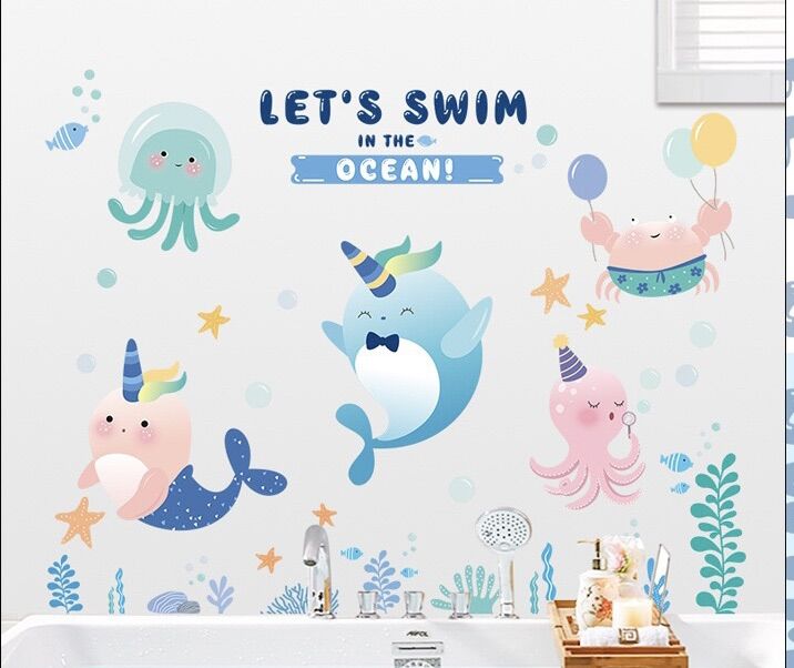 Decal tranh dán tường cá heo baby mới