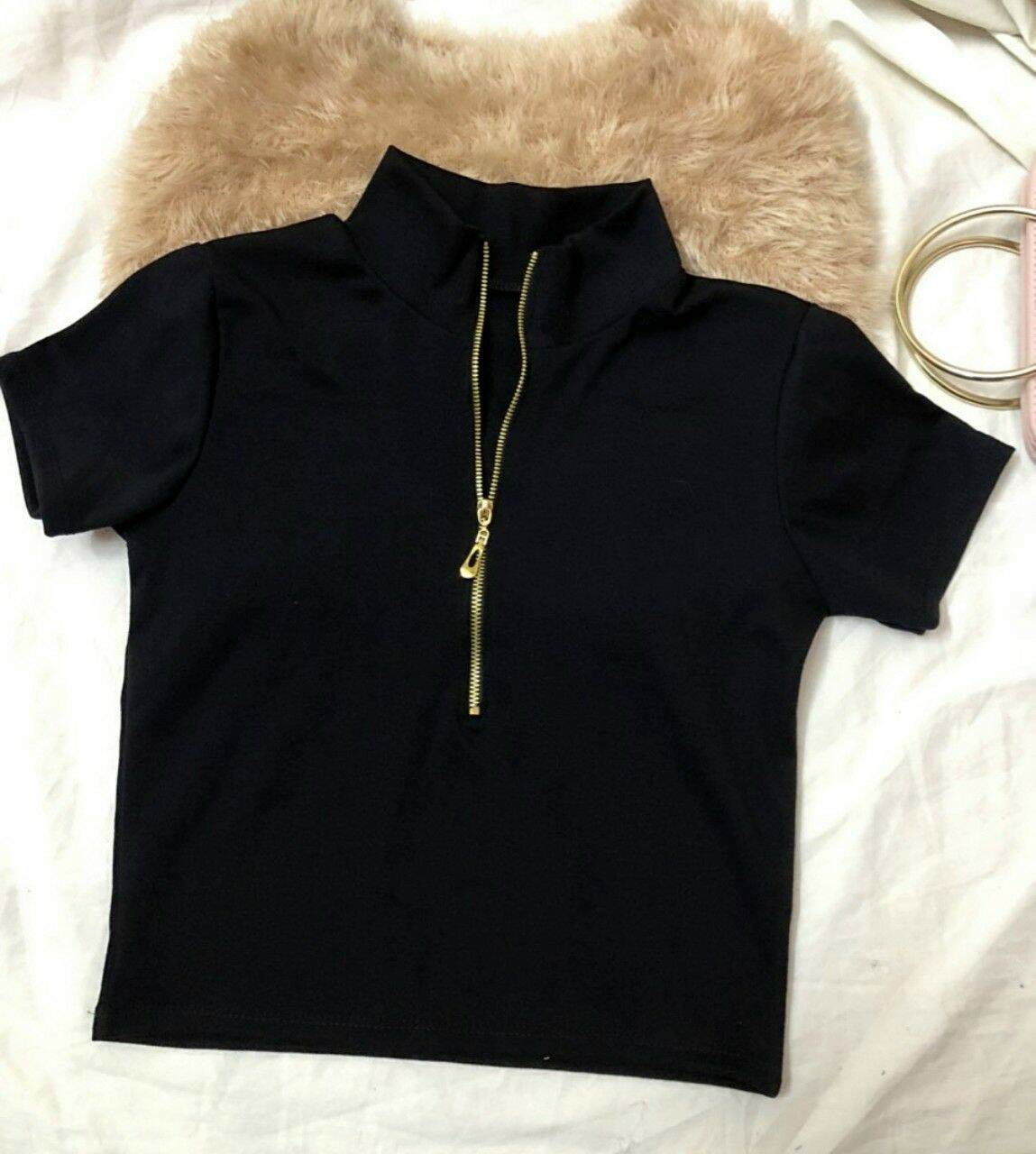 Áo kiểu croptop dây kéo