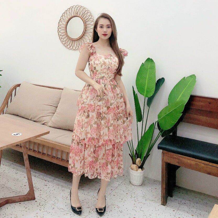 🌈 VÁY TƠ MAXI HOA 3 TẦNG ĐỆM NGỰC🍃