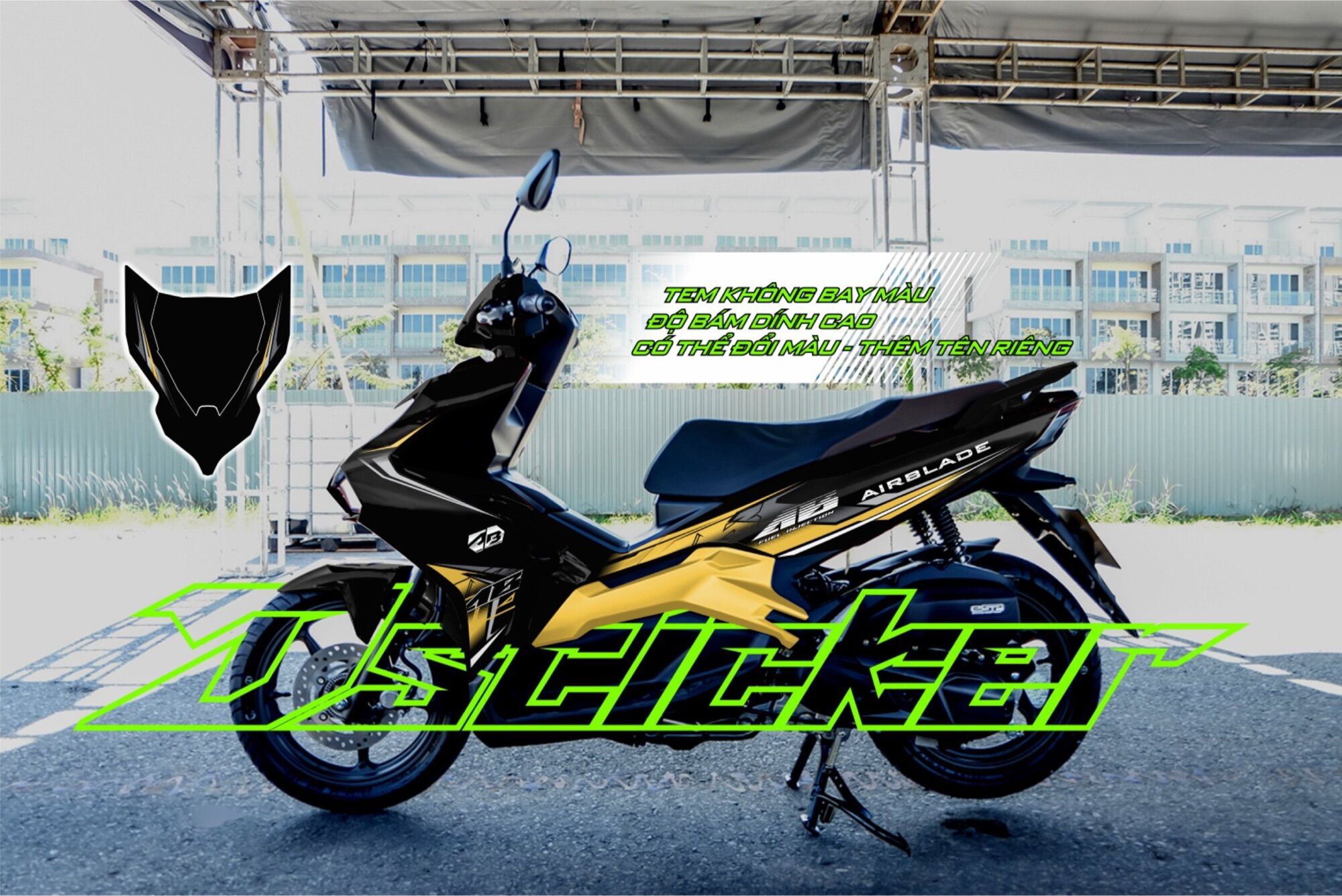 Tem AB AirBlade 2020 - tem rời vàng đồng dán xe đen