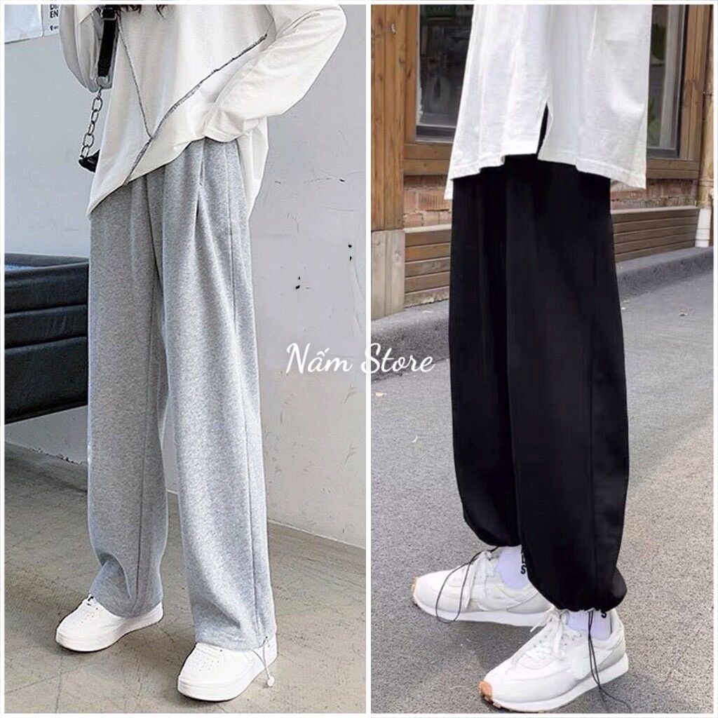 Quần ống rộng nữ jogger dora nỉ da cá ulzzang dây rút ở gấu - kiểu quần ống rộng cạp cao unisex - nấm store