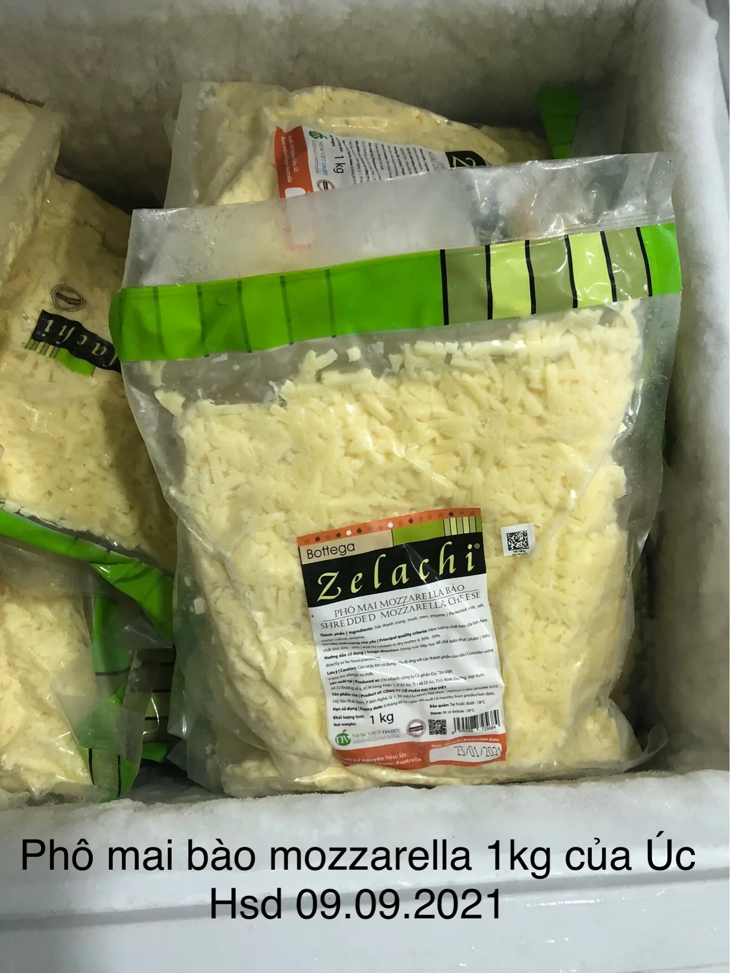 Phô mai bào mozzarella 1kg hiệu Zelachi