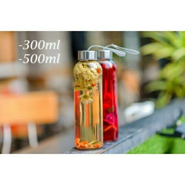 Combo 5 chai thủy tinh nắp nhôm có dây 300ml 500ml