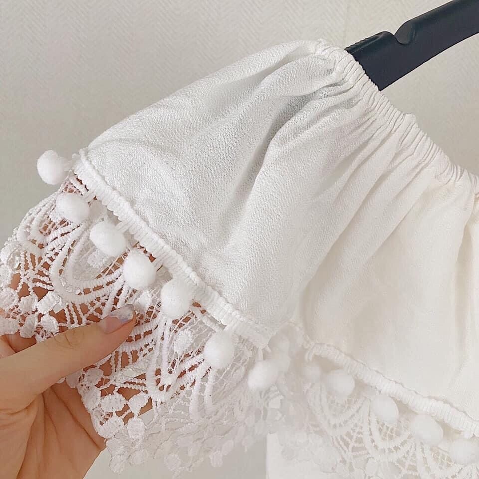 Áo crop bẹt vai viền bèo