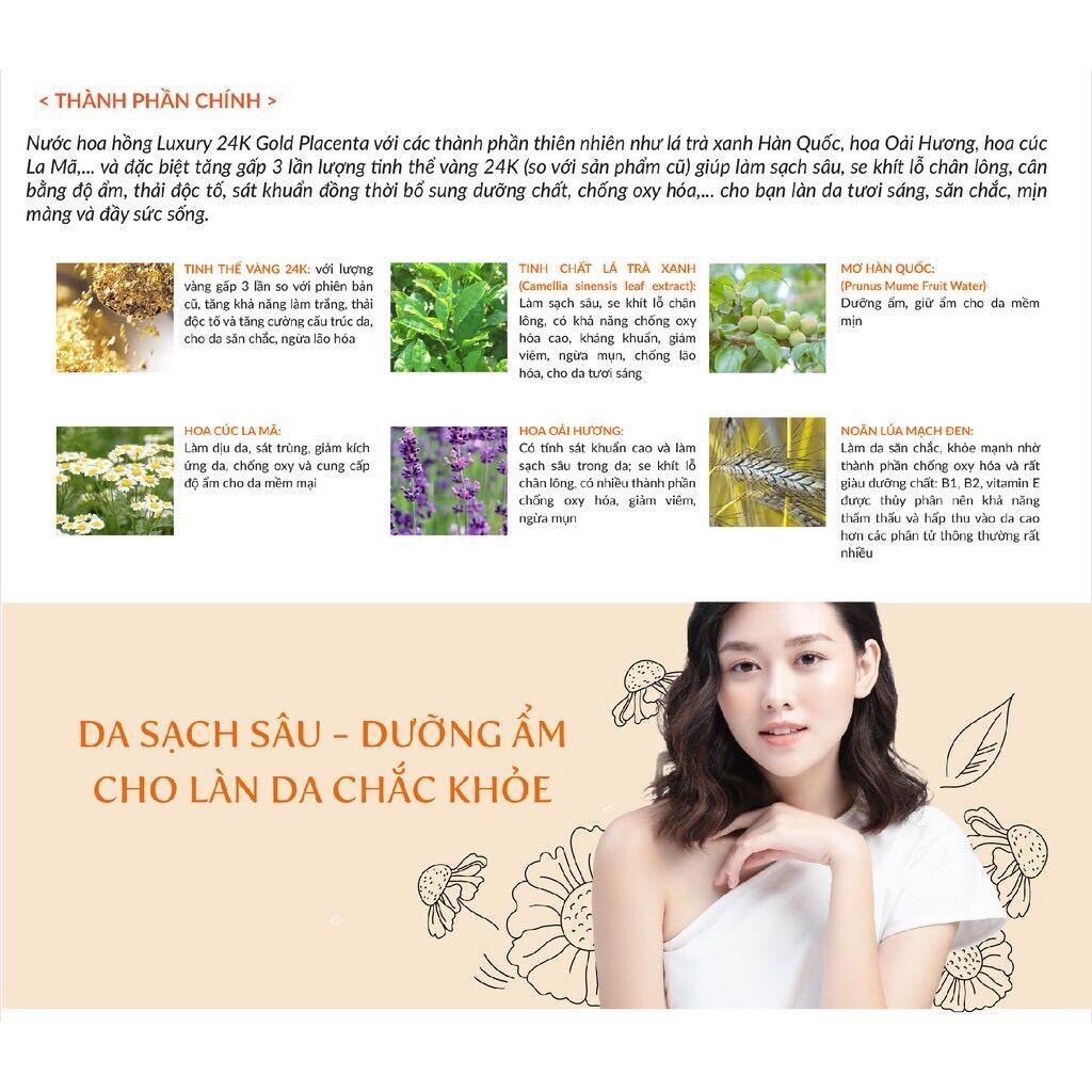 Nước hoa hồng luxury 24K GOLD PLACENTA