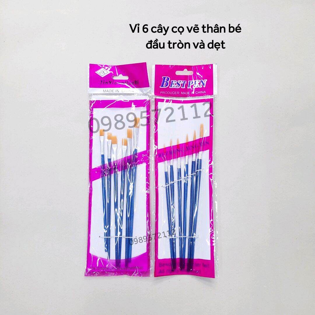 Vỉ 6 cây cọ vẽ màu nước-Bút lông tô tượng.