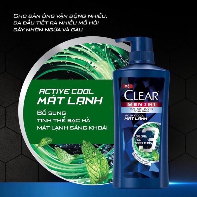 [Hcm]Dầu Tắm Gội Clear Men 3 In 1 Chai 630Ml