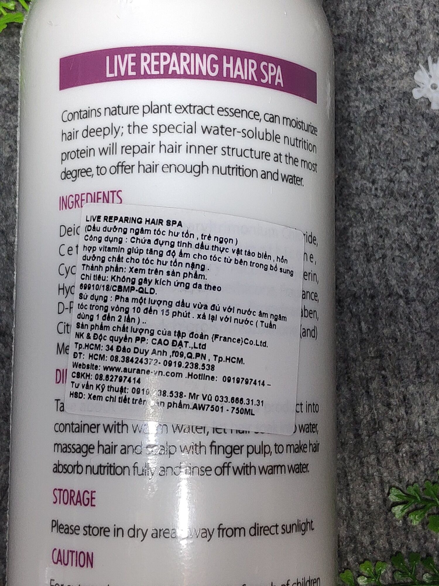 DẦU NGÂM TÓC AURANE SPA PHỤC HỒI LÀM MƯỢT TÓC 750ML