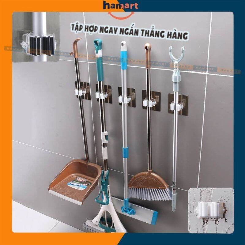 Móc kẹp để chổi lâu nhà tiện dụng kèm miếng dán