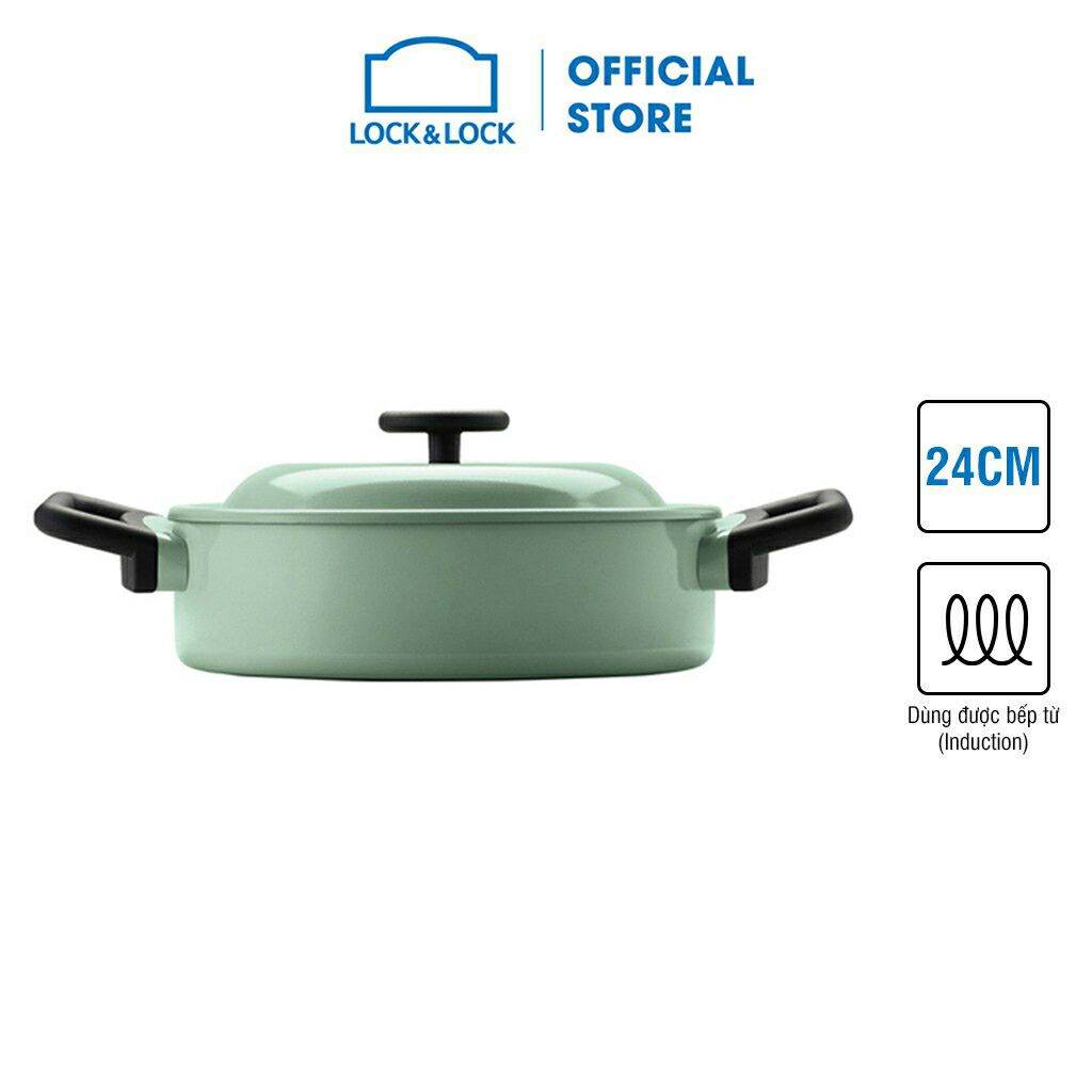 BÁO GIÁ Nồi Duro Lock | Shopee Lazada Sendo Tiki mới nhất 38 Nồi Decor Lock&Lock 24cm 2 Tay Cầm Thành Thấp LDE1244IH màu xanh