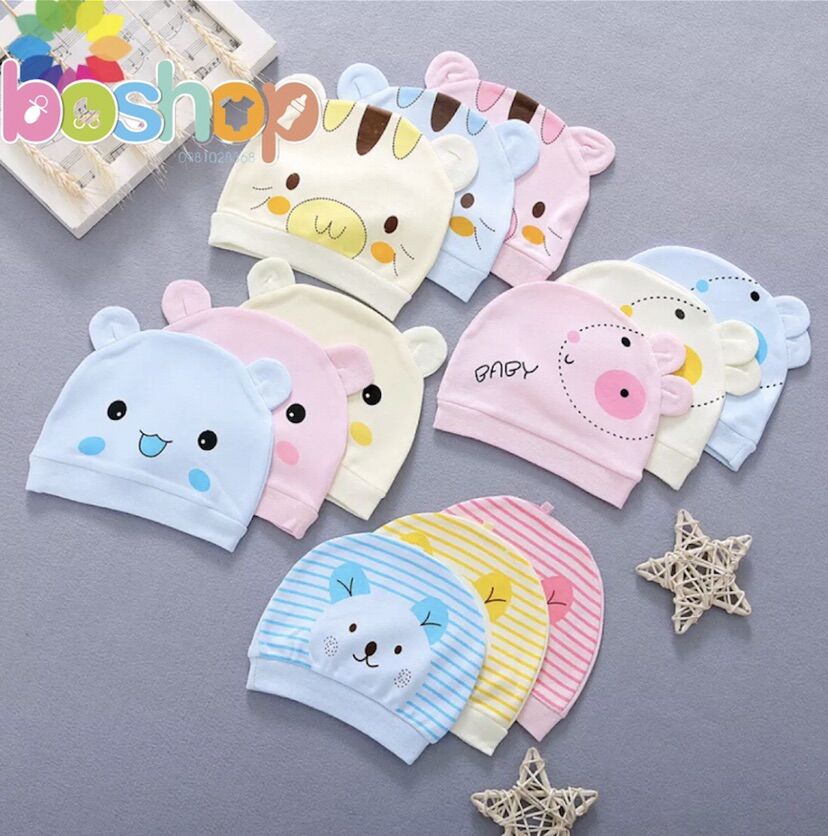 Mũ tai tàu sơ sinh bo chun cho bé sơ sinh chất cotton đẹp