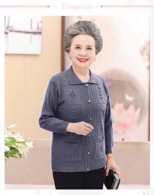 [HCM]Áo khoác len bà già thêu hoa