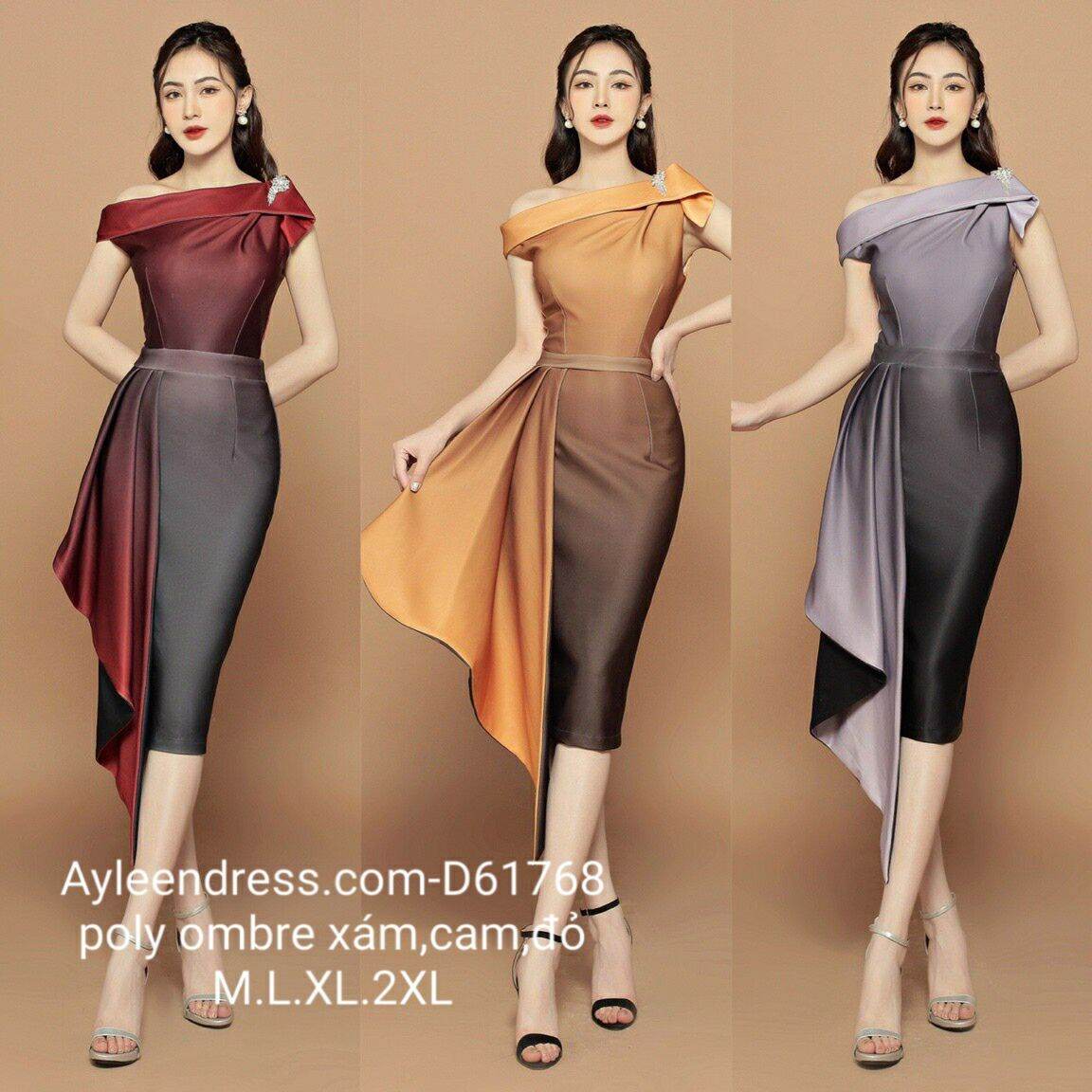 Đầm ôm body Ombre nhúng bèo lệch vai (không kèm tag vai)