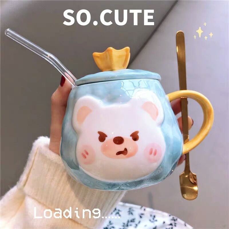 Ly sứ có nắp đậy + kèm muỗng cao cấp