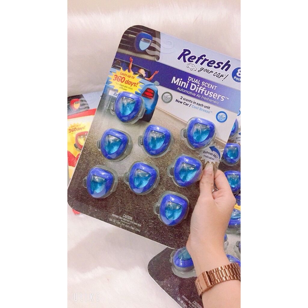 [HCM] Nước hoa xe ô tô Refresh USA vỉ 8 cái xanh/ đỏ