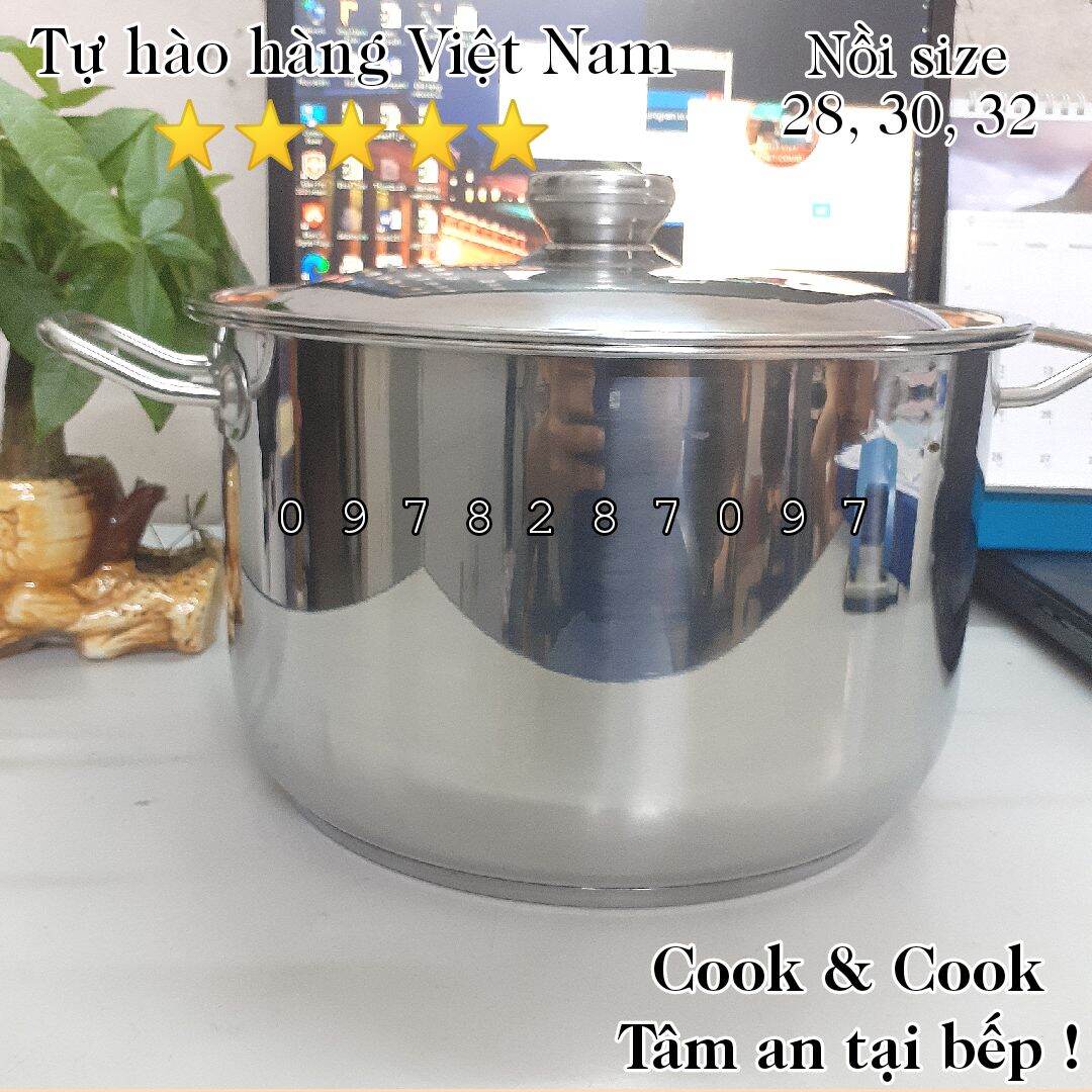 Nồi inox 3 đáy 5, 10, 15, 20 lít cao cấp sử dụng trên bếp từ, nồi luộc gà, nấu súp canh...