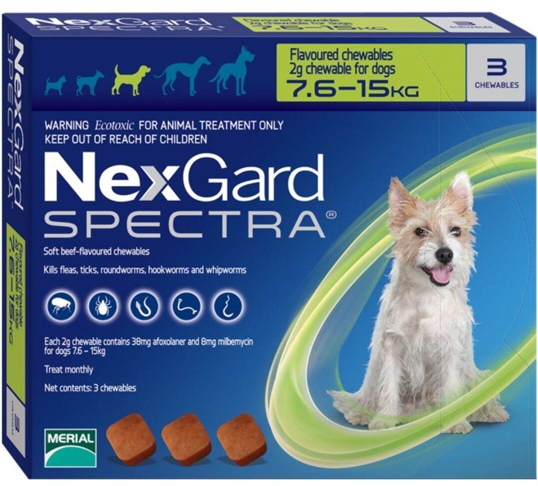NexGard Spectra 7,5-15kg- diệt ve rận bọ chét ghẻ DEMODEX giun sán trên chó mèo