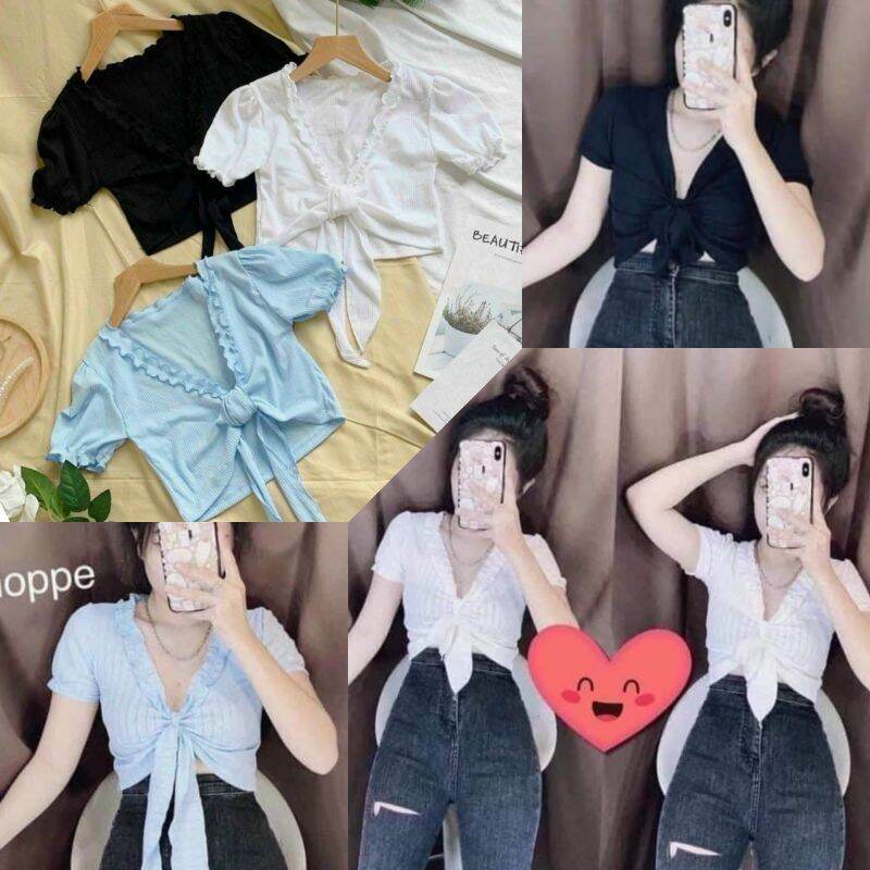 ÁO THUN KIỂU CỘT NƠ NGỰC