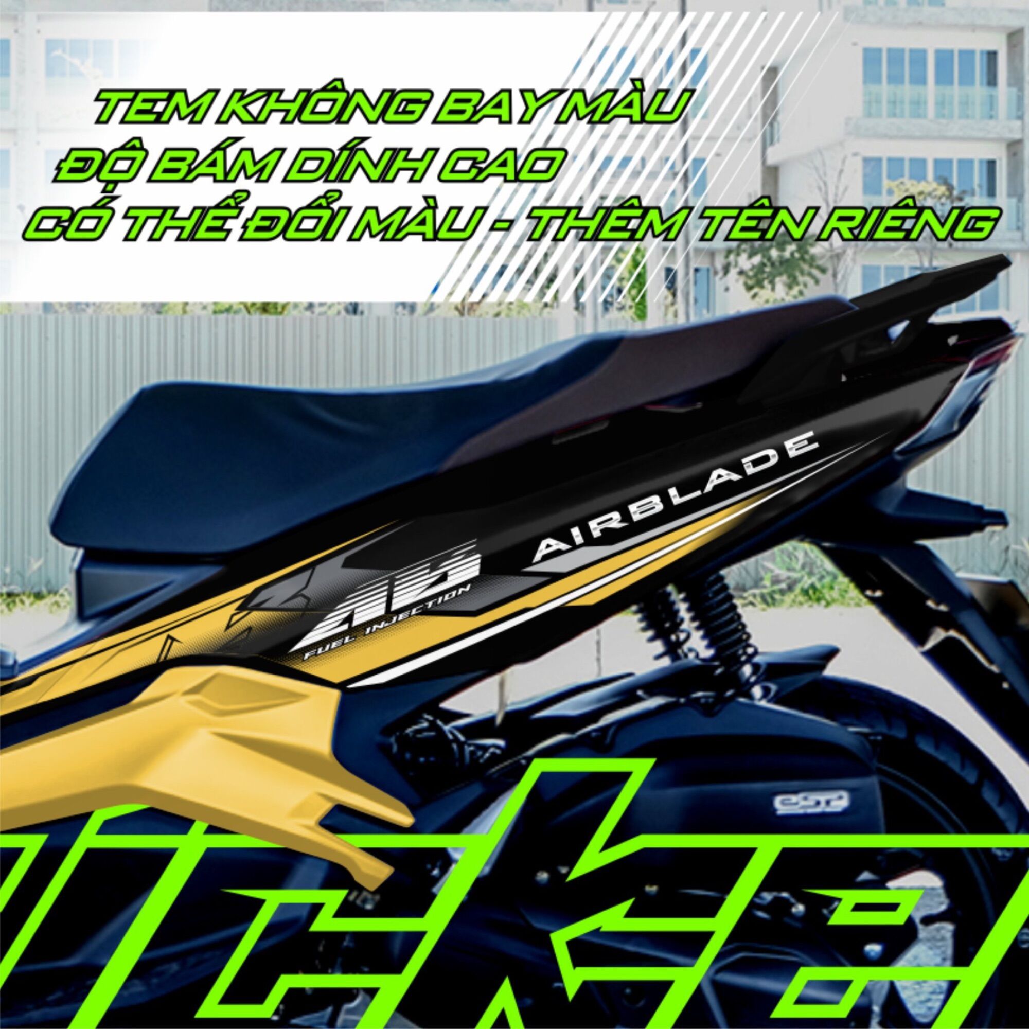 Tem AB AirBlade 2020 - tem rời vàng đồng dán xe đen