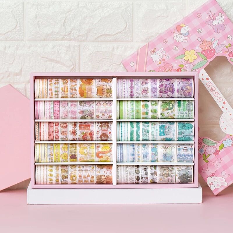 Hộp 100 Cuộn Washi Tape Dễ Thương (Có Tách Lẻ 20 Cuộn)