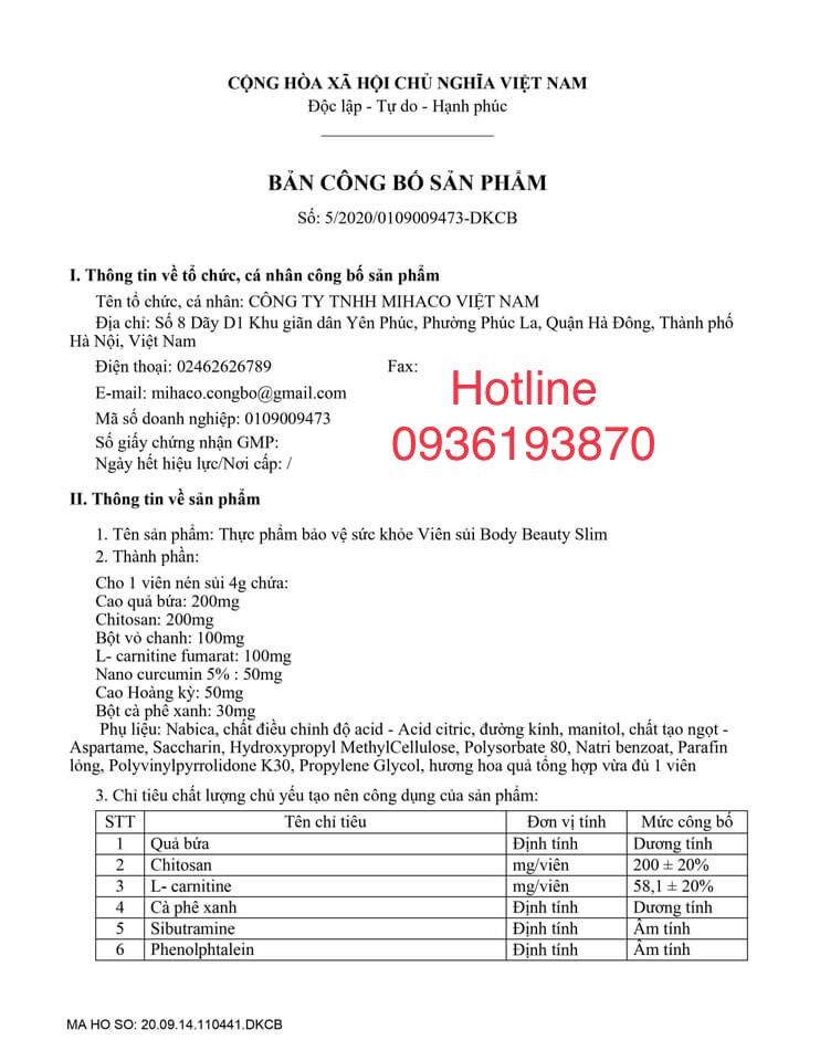 VIÊN SỦI BODY BEAUTY SLIM
