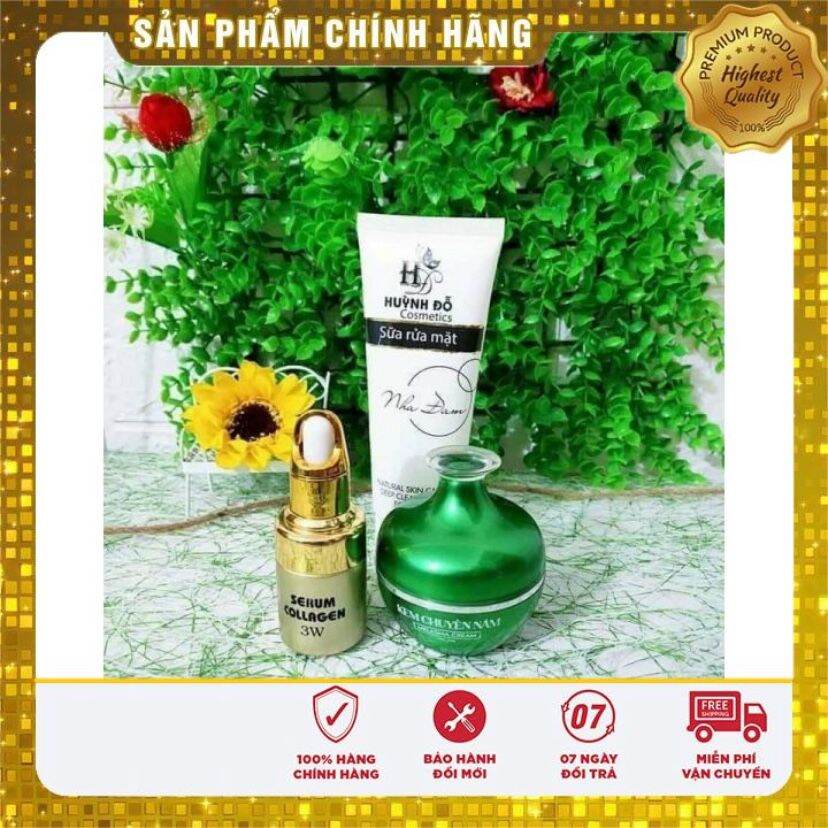 Combo Mờ Nám Sáng Da Huỳnh Đỗ Bộ 3 Sp( Kem Nám Srm Serum Nhỏ)