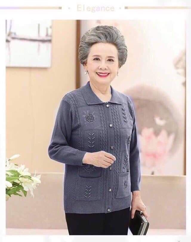 [HCM]Áo khoác len trung niên Quảng Châu hoa thêu (size 45-70kg