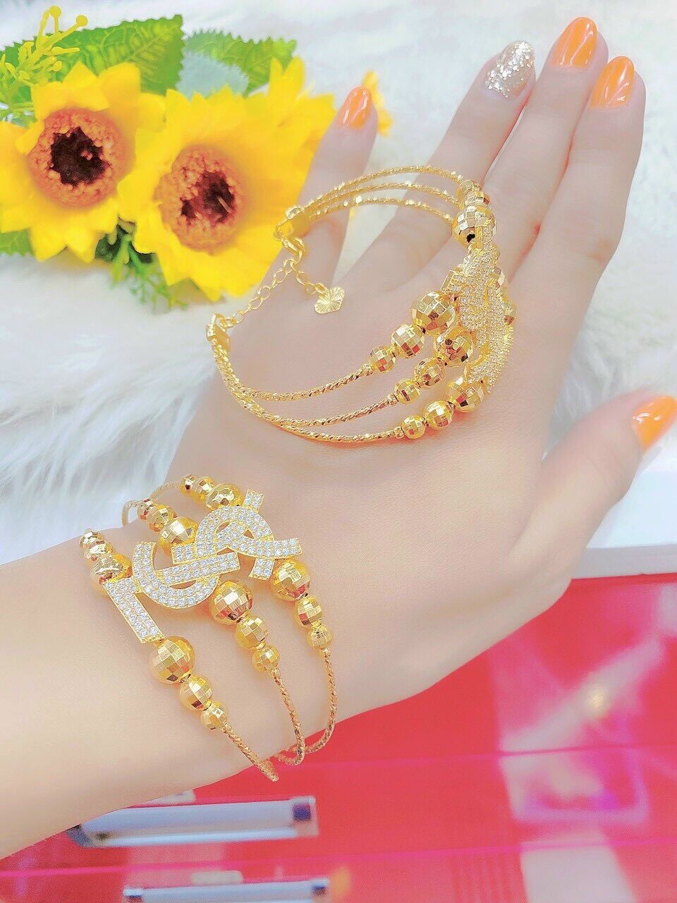 Vòng tay nữ kiểu bi mạ vàng 18 siêu đẹp
