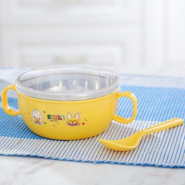 Bát ăn dặm Inox chống nóng kèm thìa và nắp đậy cho bé