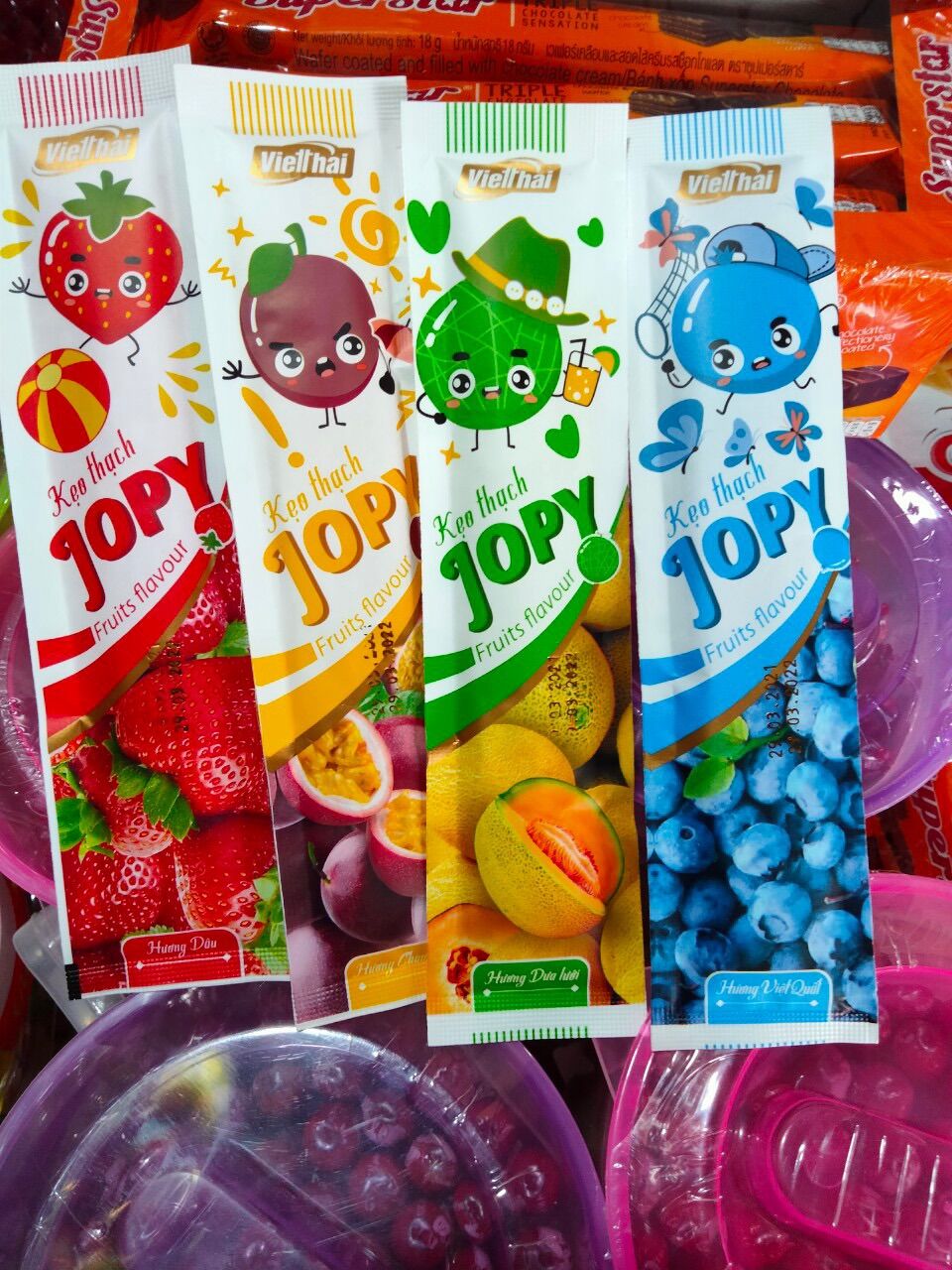 [HCM]GÓI KẸO THẠCH JOPY NHIỀU VỊ THANH DÀI VIỆT THÁI 800G tầm 25 gói nhỏ