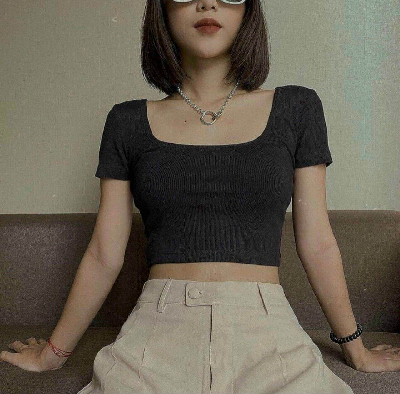 ÁO CROPTOP KIỂU THUN GÂN PHỐI KIỂU CỘT NƠ SAU LƯNG SIÊU HOT