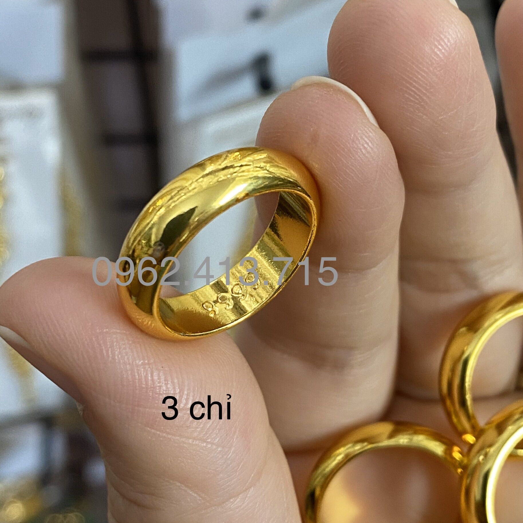 Nhẫn trơn 3 chỉ mạ vàng 24k khắc 4 số 9