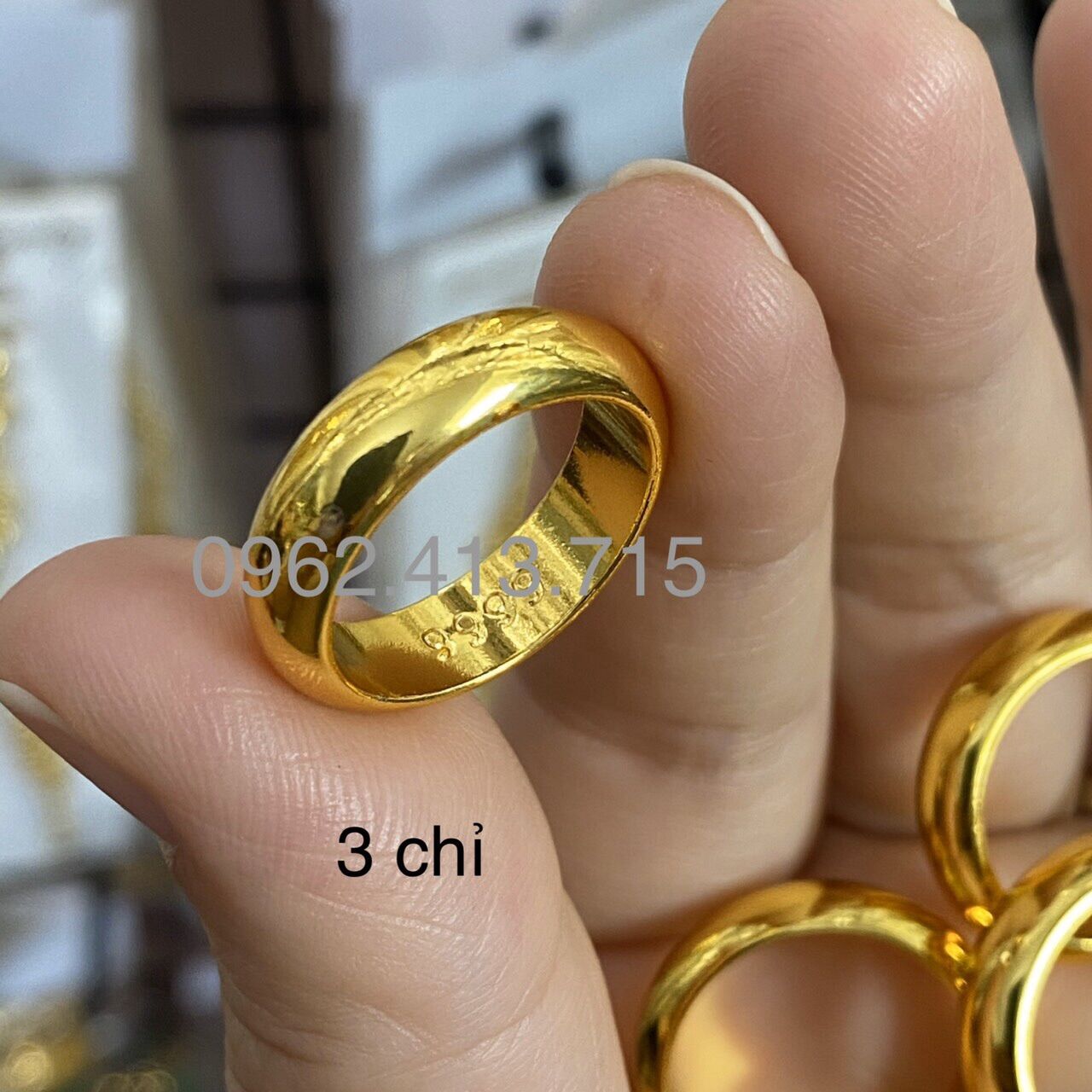 Nhẫn trơn 3 chỉ mạ vàng 24k nhẫn có khắc 4 số 9