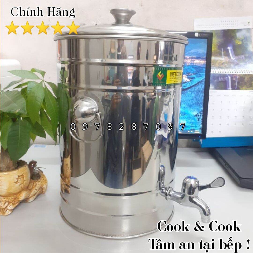 Bình đựng nước inox 15 lít có vòi SUS 304 Vietcook