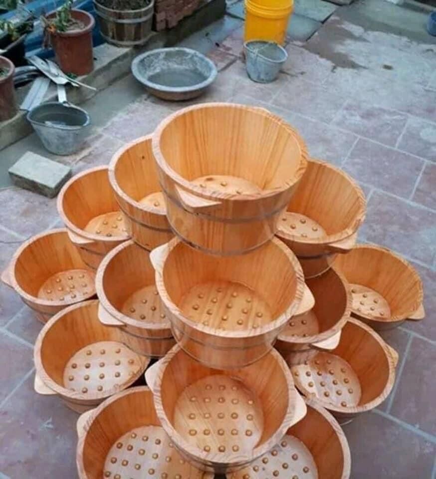 chậu ngâm chân gỗ thông có hạt