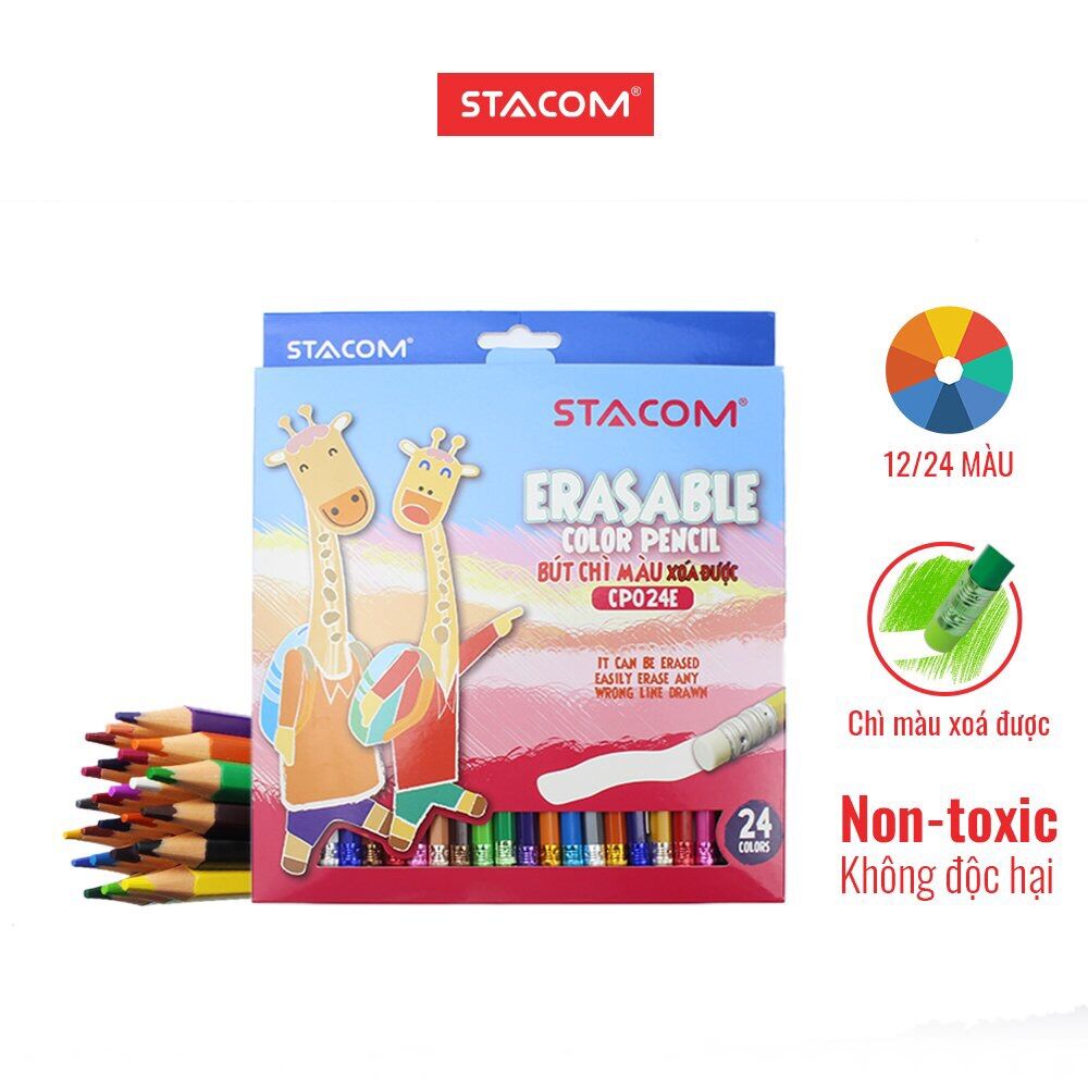 [HCM][HOT] Bút chì màu xoá được CP024E - 24 màu STACOM | Chì màu học sinh  - xoá được -24 màu [NEW]