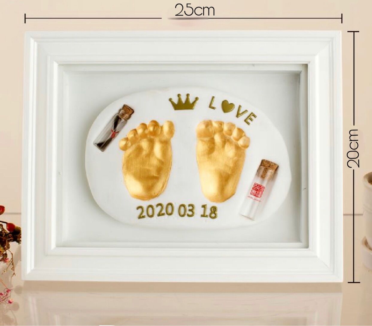 ( In ảnh inbox shop) Size 20x25cm Khung tranh in dấu chân tay