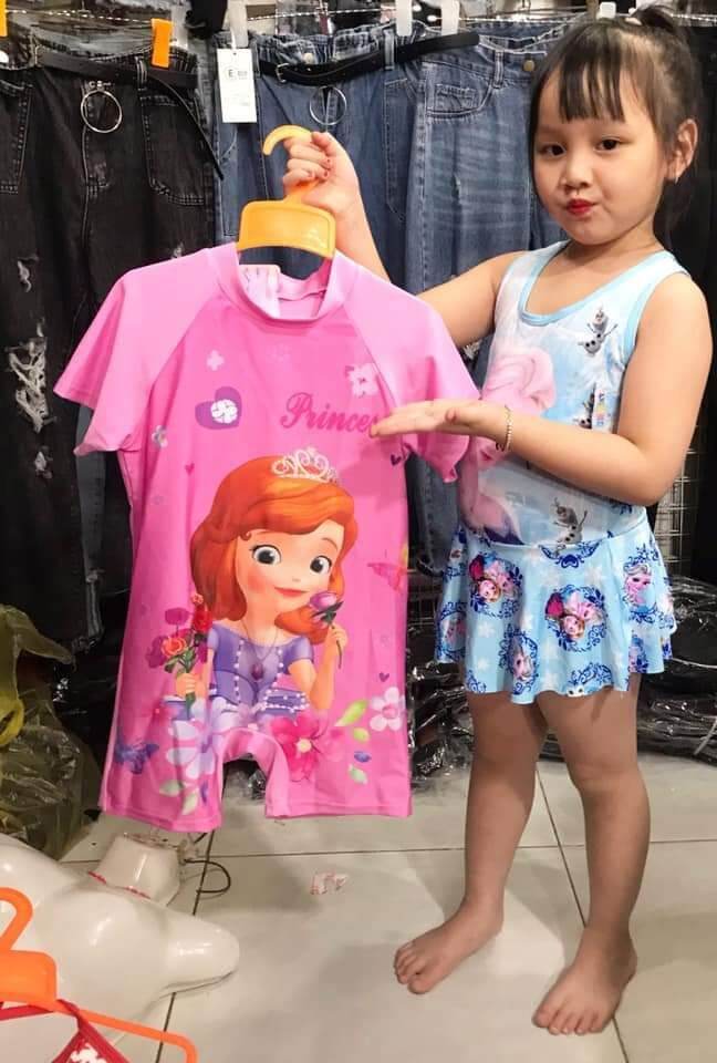 bộ bơi liền kèm mũ bé gái