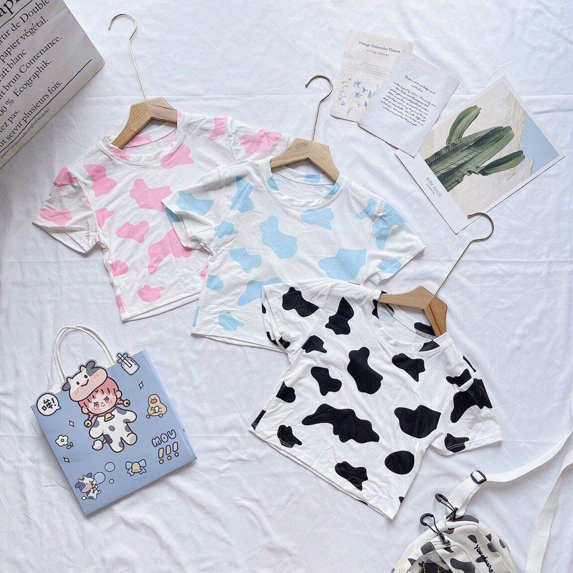 Áo croptop tay ngắn bò sữa 3 màu