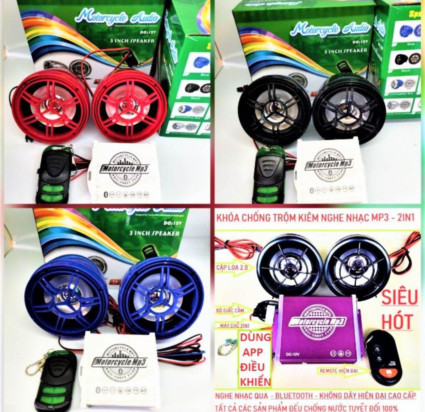1 BỘ 2 LOA NGHE NHẠC BLUETOOTH KIÊM KHÓA CHỐNG TRỘM XE MÁY XE ĐẠP ĐIỆN XE ĐIỆN MẪU MỚI RỂ LẮP ĐẶT
